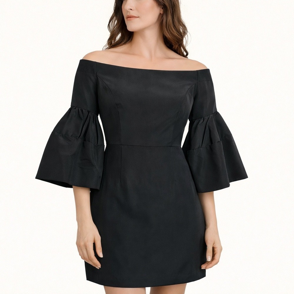 Carolina Herrera Black Silk Lined Puff Balloon Bell Sleeve Knee Length USA Sz 8